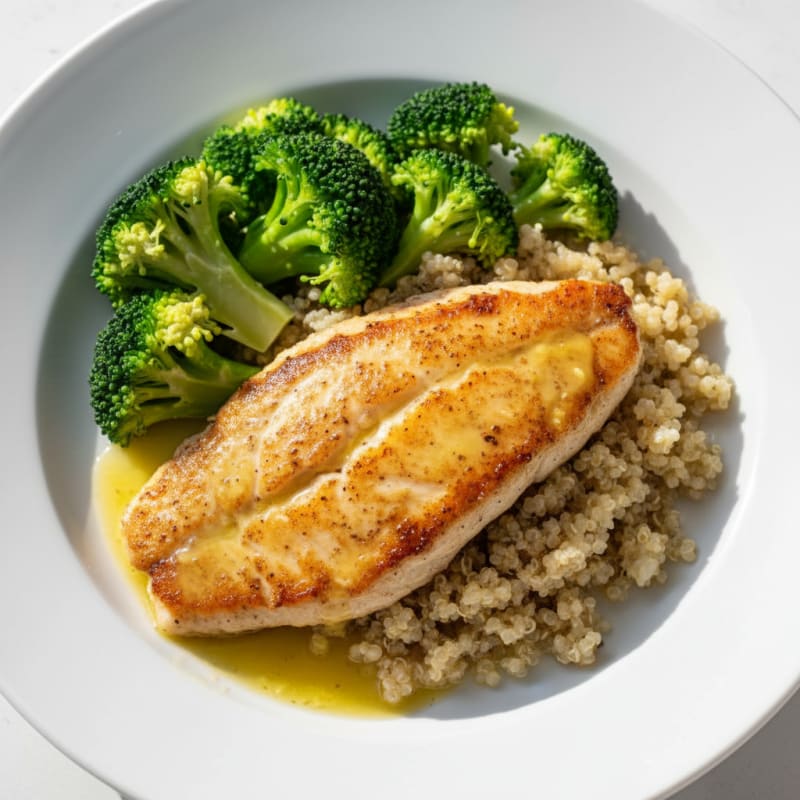 Seared Tilapia with Steamed Broccoli and Quinoa