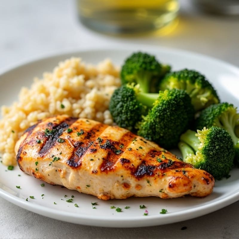 Grilled Chicken Breast with Quinoa and Roasted Broccoli