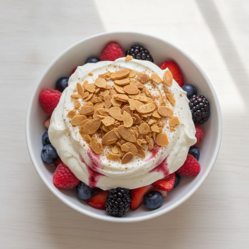 Greek Yogurt Protein Parfait with Mixed Berries and Almonds