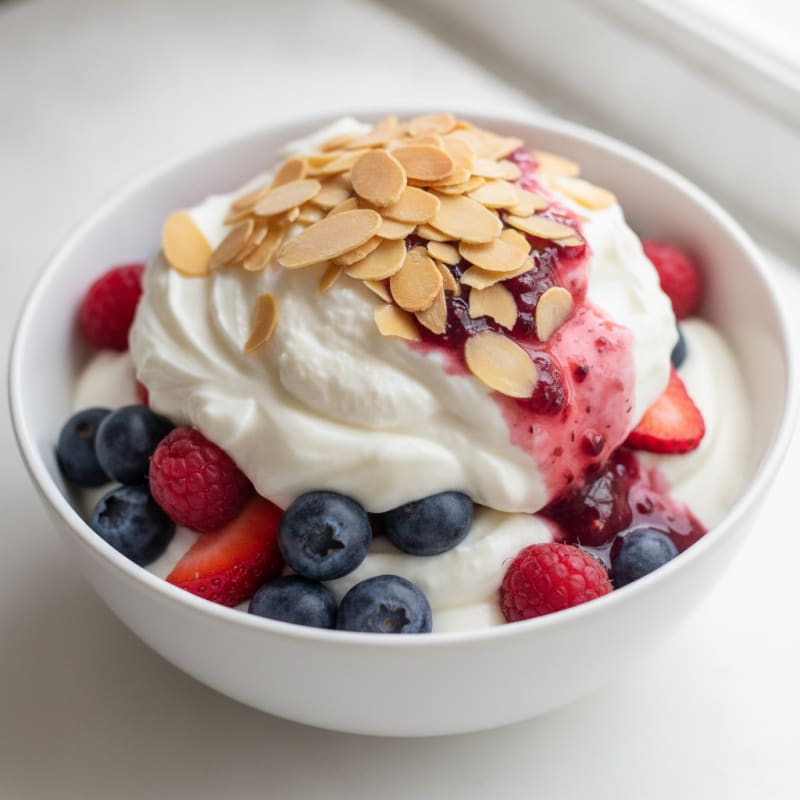 Greek Yogurt Protein Parfait with Mixed Berries and Almonds