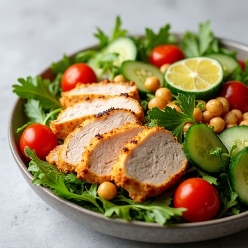 Grilled Turkey Breast Salad with Chickpeas and Mixed Greens