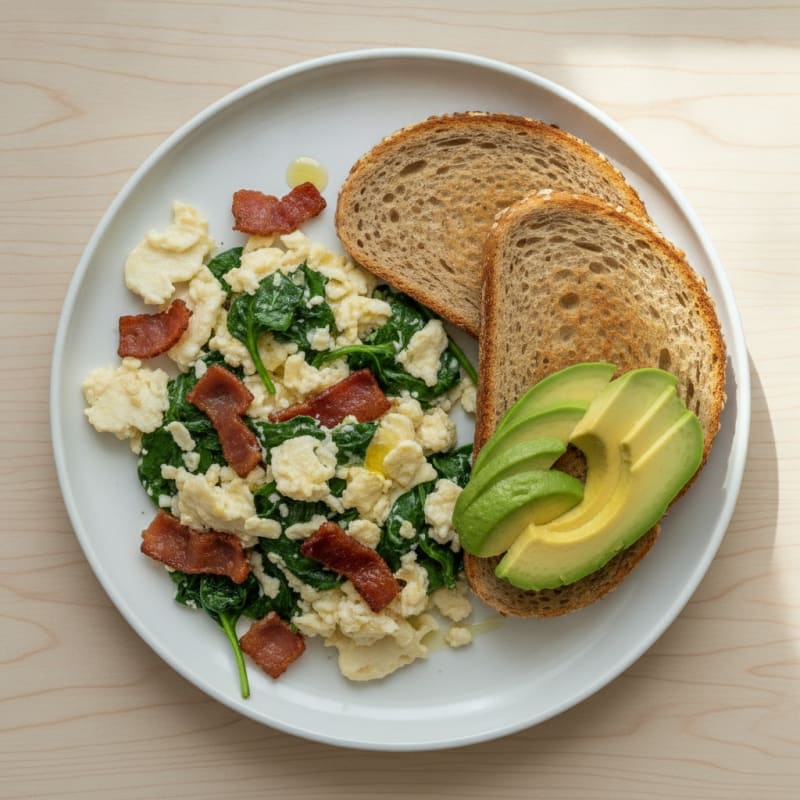 Egg White Scramble with Spinach and Turkey Bacon