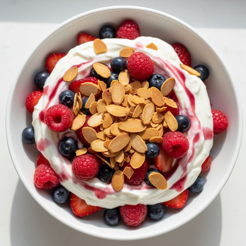 Greek Yogurt Protein Parfait with Mixed Berries and Almonds