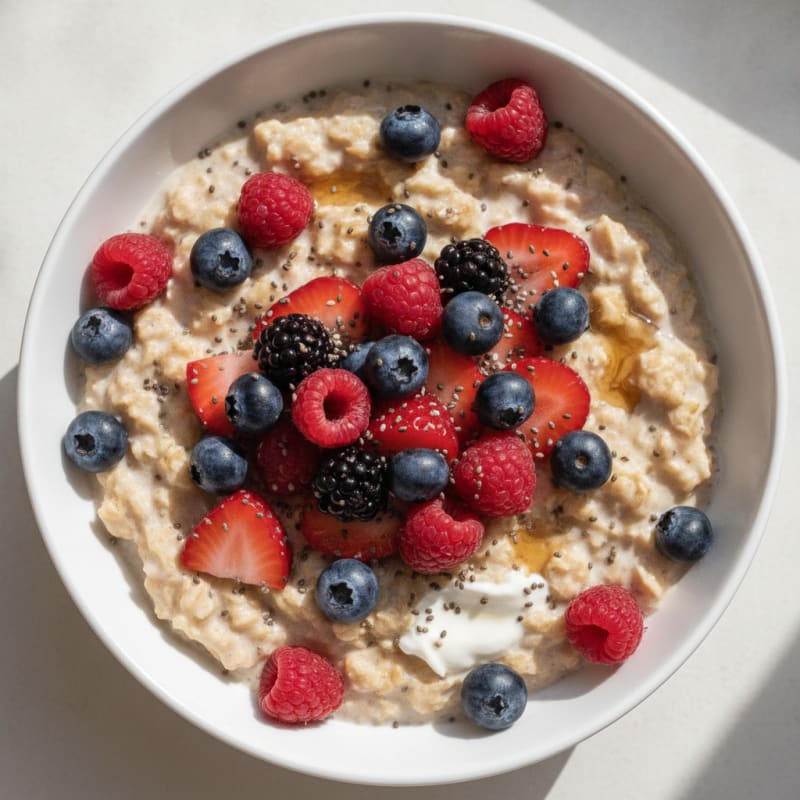 Creamy Greek Yogurt Oats with Mixed Berries and Chia Seeds