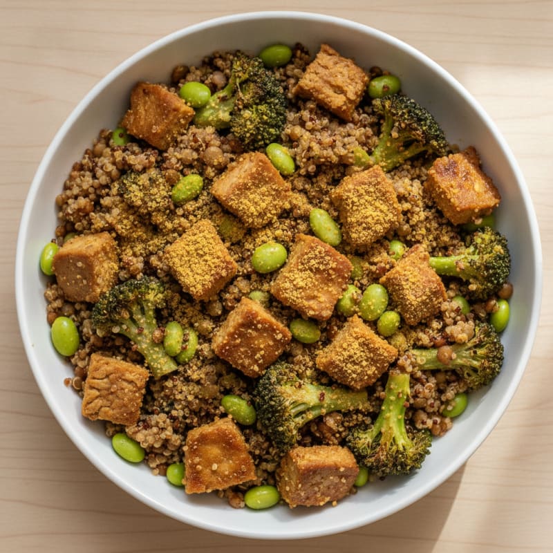 Crispy Lentil and Quinoa Power Bowl with Roasted Broccoli