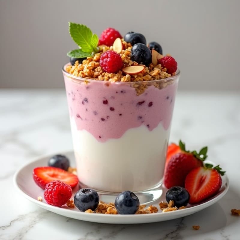 Vanilla Protein Yogurt Parfait with Berries and Almonds