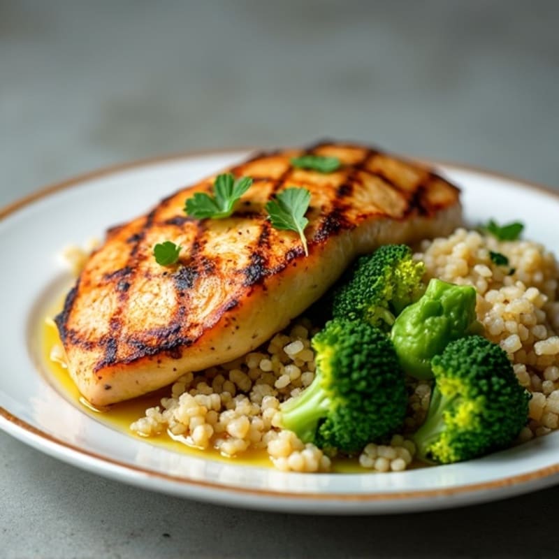 Grilled Chicken Breast with Quinoa and Steamed Broccoli