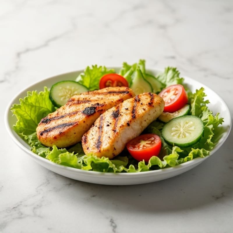 Grilled Chicken Breast Salad with Cucumber and Tomato