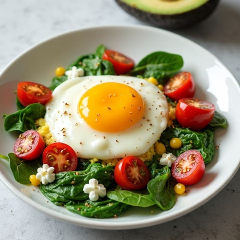 Egg White and Spinach Scramble with Cottage Cheese and Cherry Tomatoes