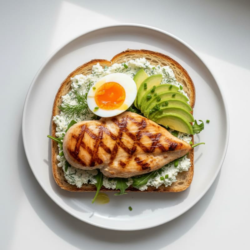 Grilled Chicken Breast Sandwich with Cottage Cheese Spread