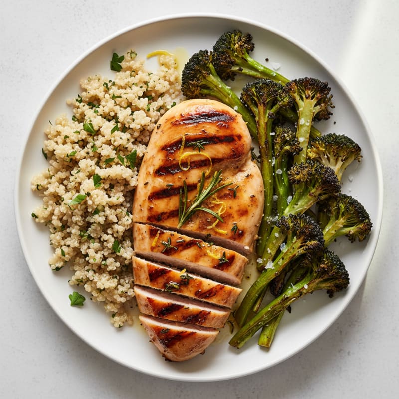Grilled Chicken Breast with Roasted Broccoli and Quinoa
