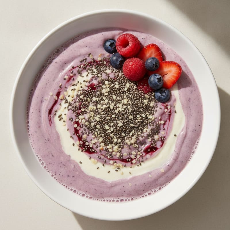 Silky Tofu Protein Smoothie Bowl with Chia and Berries