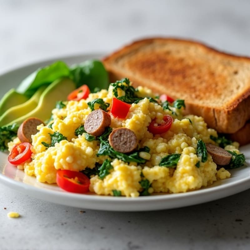 Egg White and Spinach Scramble with Turkey Sausage