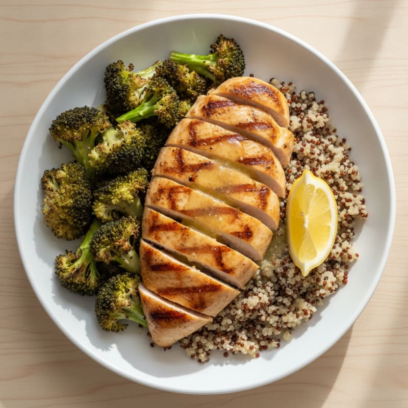 Grilled Chicken Breast with Quinoa and Roasted Broccoli