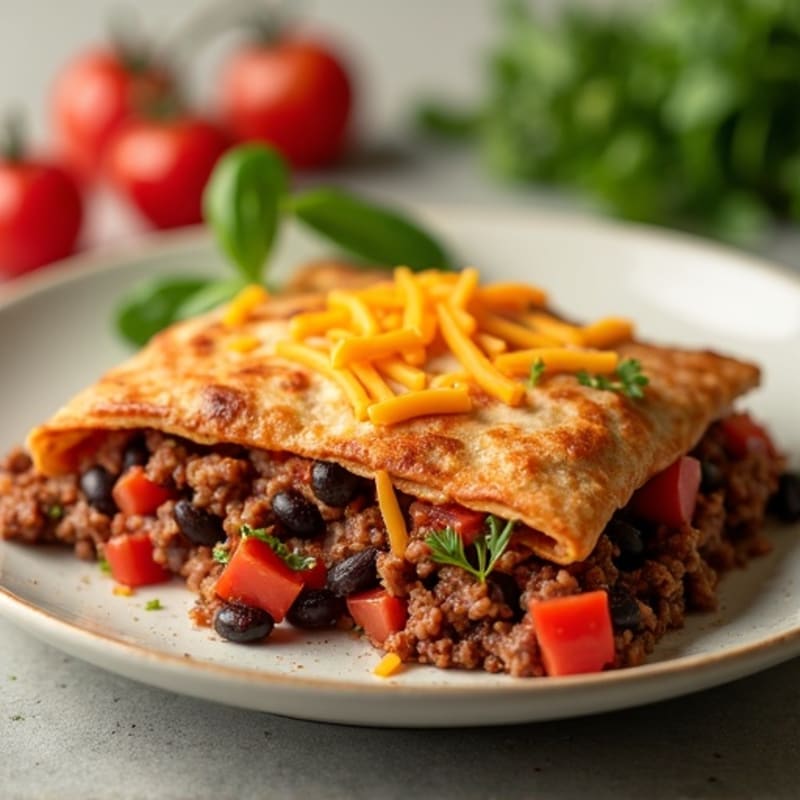 Spicy Ground Beef and Black Bean Tortilla Bake