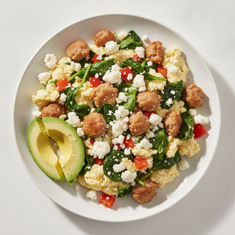 Egg White and Turkey Sausage Scramble with Spinach and Feta
