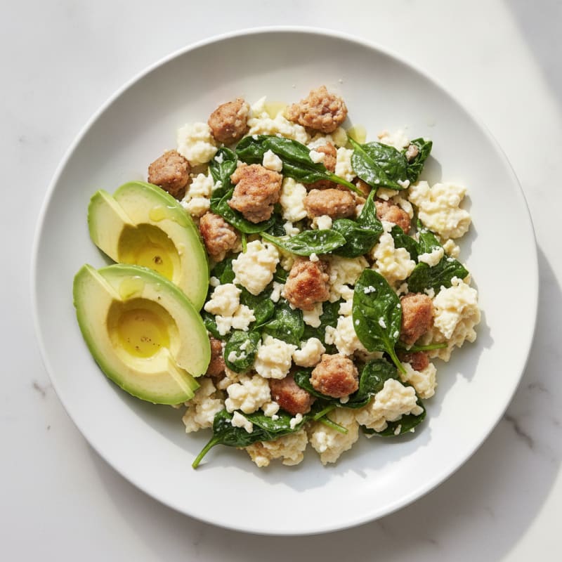 Egg White and Spinach Scramble with Turkey Sausage