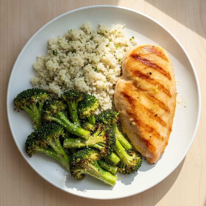 Grilled Chicken Breast with Quinoa and Roasted Broccoli