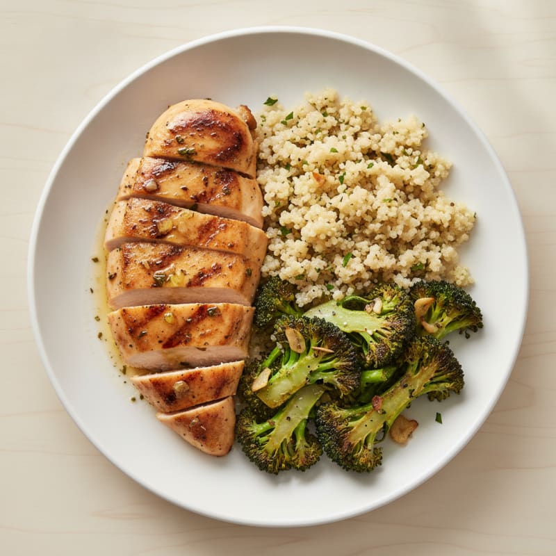 Grilled Chicken Breast with Quinoa and Roasted Broccoli