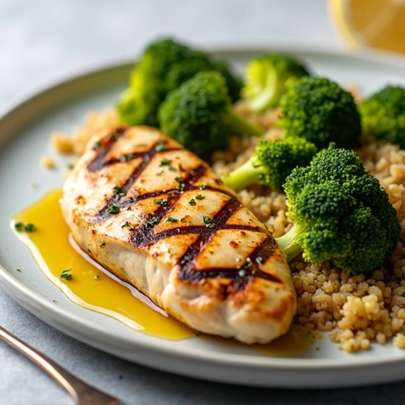 Grilled Lemon Chicken with Quinoa and Roasted Broccoli