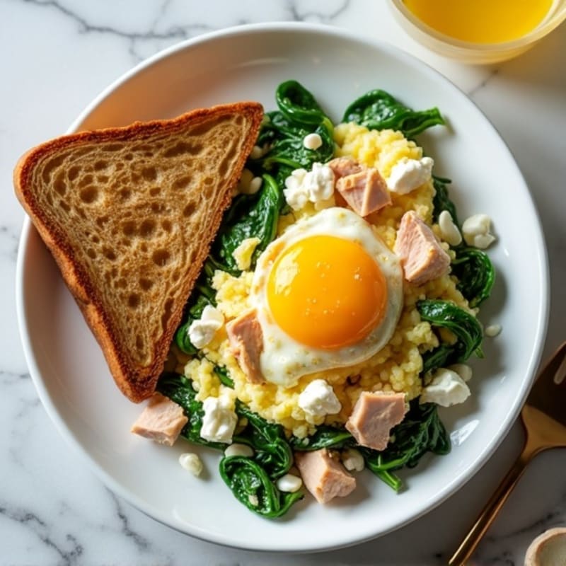 Cottage Cheese Scramble with Spinach and Smoked Turkey