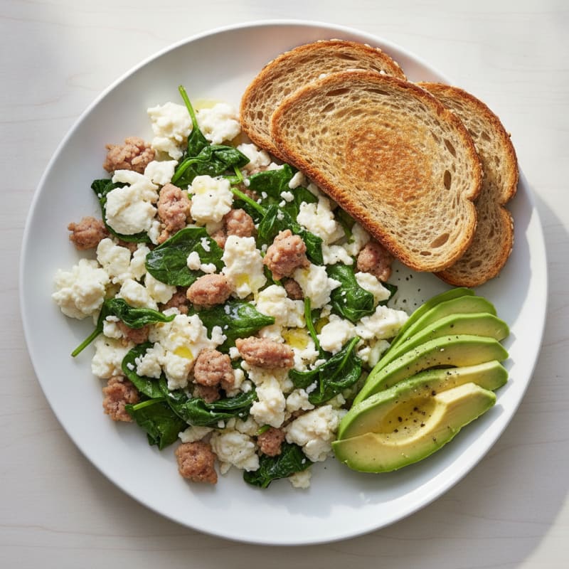 Egg White and Turkey Sausage Scramble with Spinach