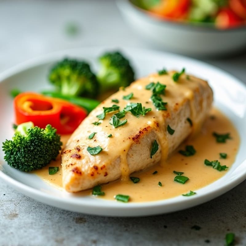 Chicken with Creamy Coconut Green Chili Sauce and Fresh Crisp Vegetables