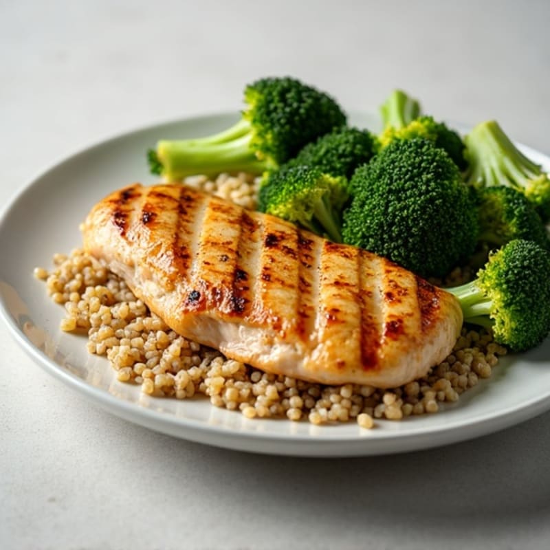 Grilled Chicken Breast with Quinoa and Roasted Broccoli