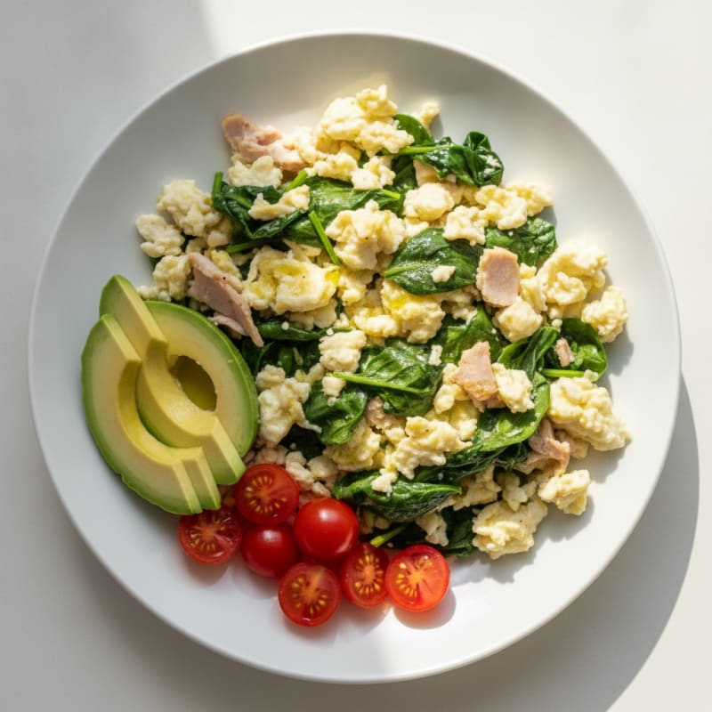 Egg White Scramble with Spinach and Smoked Turkey