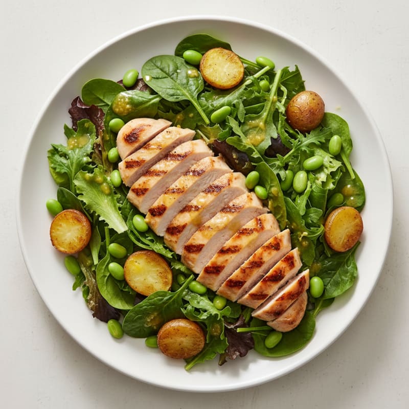 Grilled Chicken Breast Salad with Mixed Greens and Edamame