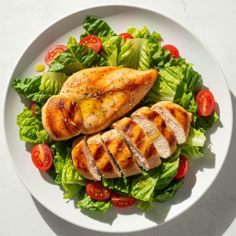Grilled Chicken Breast with Crisp Romaine and Cherry Tomatoes