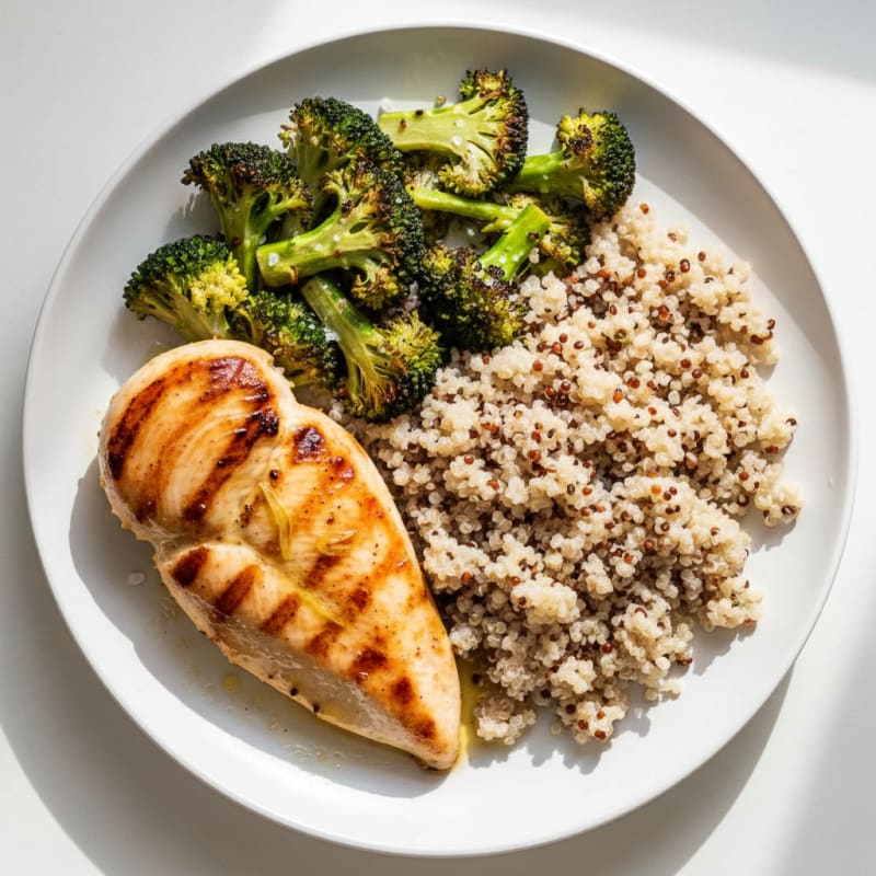 Grilled Chicken Breast with Quinoa and Roasted Broccoli