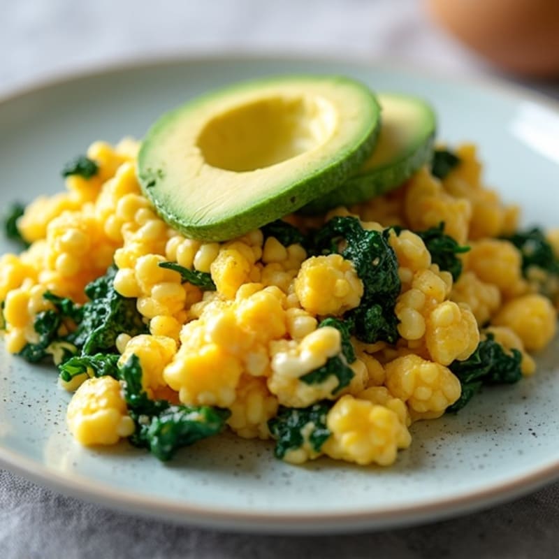 Cottage Cheese and Egg Scramble with Sautéed Spinach