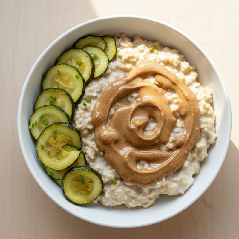 Egg White Oatmeal with Almond Butter and Sautéed Zucchini