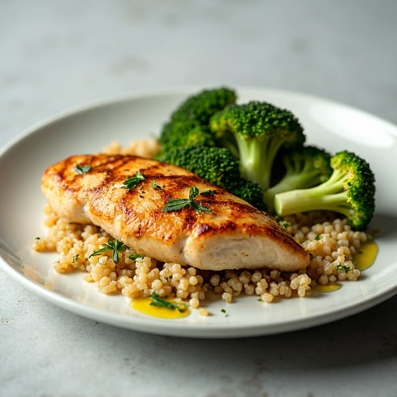 Grilled Chicken Breast with Quinoa and Roasted Broccoli
