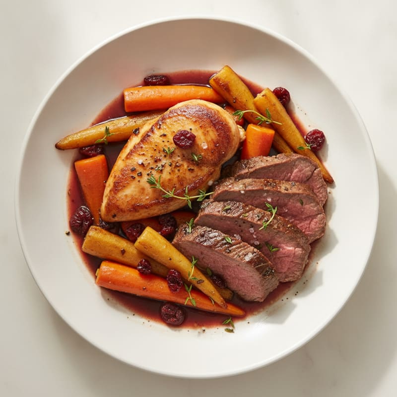 Wine-Braised Chicken and Beef Roast with Root Vegetables