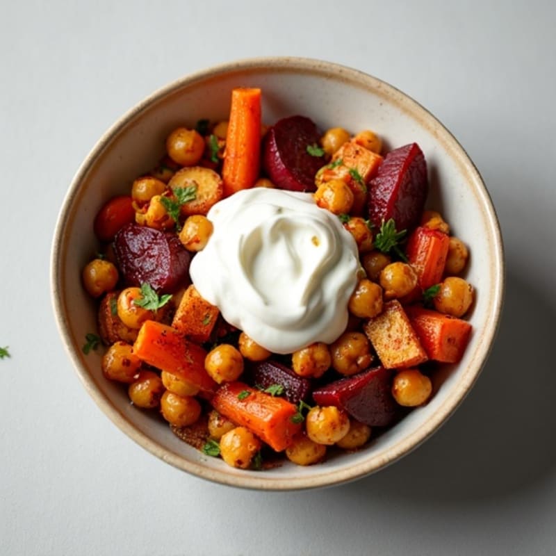 Crispy Spiced Chickpeas with Roasted Root Vegetables