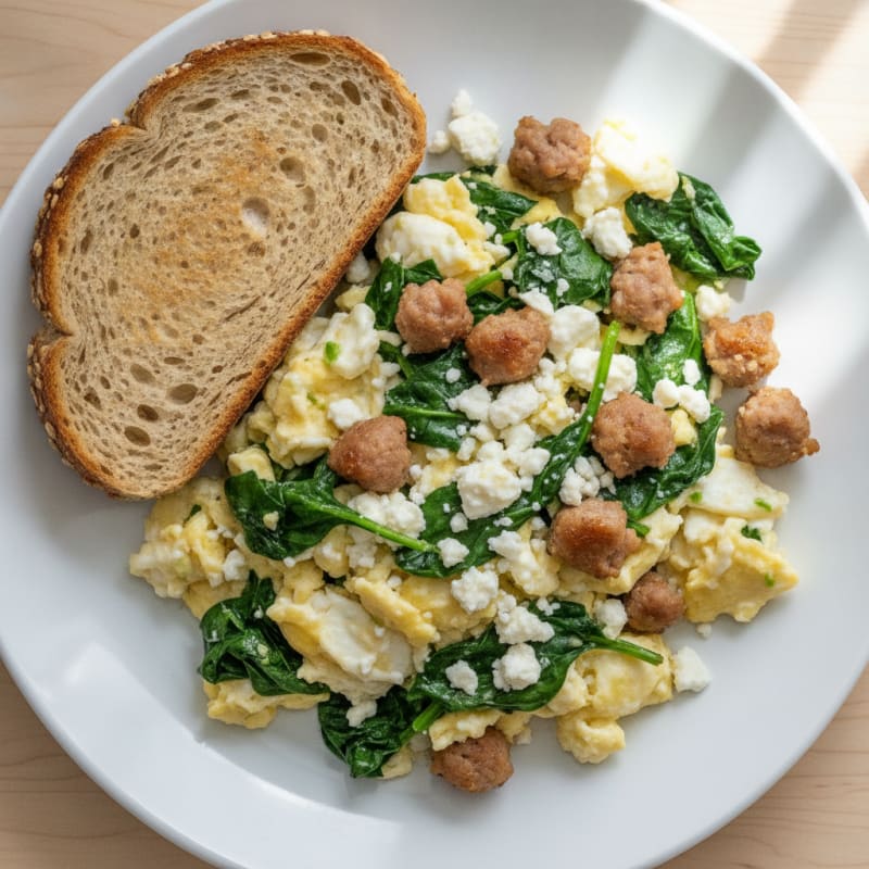 Egg White and Turkey Sausage Scramble with Spinach and Feta