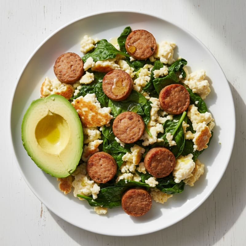 Egg White Scramble with Turkey Sausage and Spinach