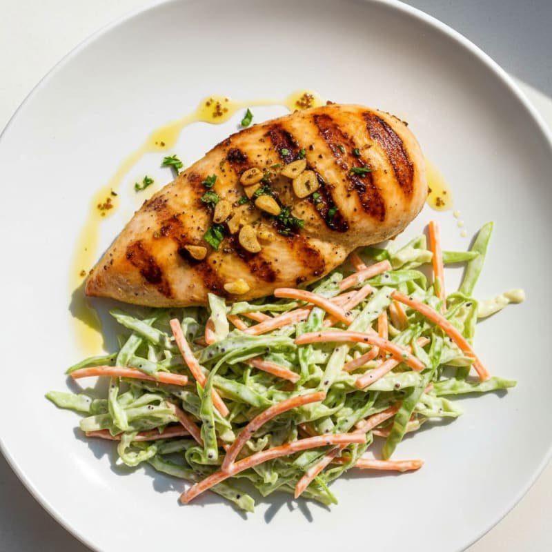 Grilled Chicken Breast with Crunchy Cabbage Slaw