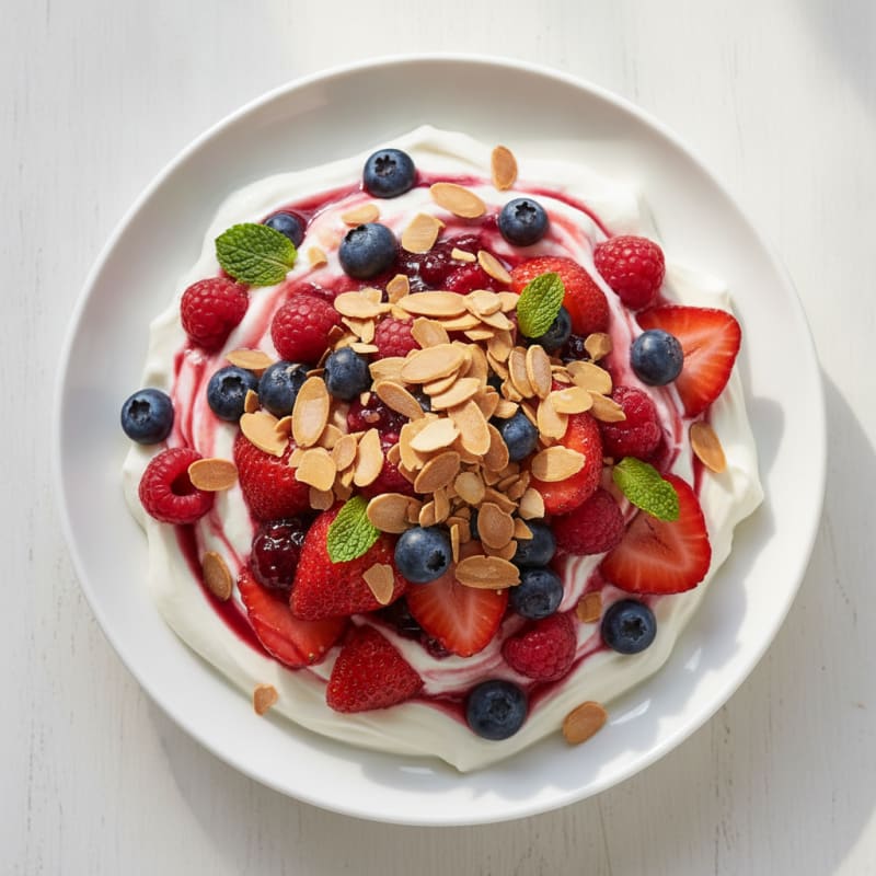 Greek Yogurt Protein Parfait with Mixed Berries and Almonds