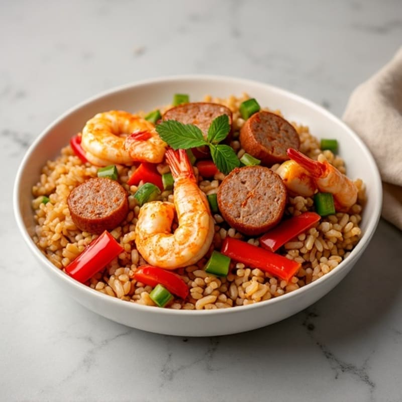 Hearty Spicy Chicken, Sausage, and Shrimp Rice