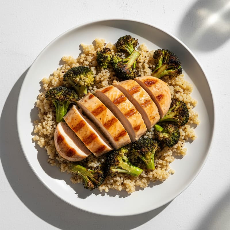 Grilled Chicken Breast with Quinoa and Roasted Broccoli