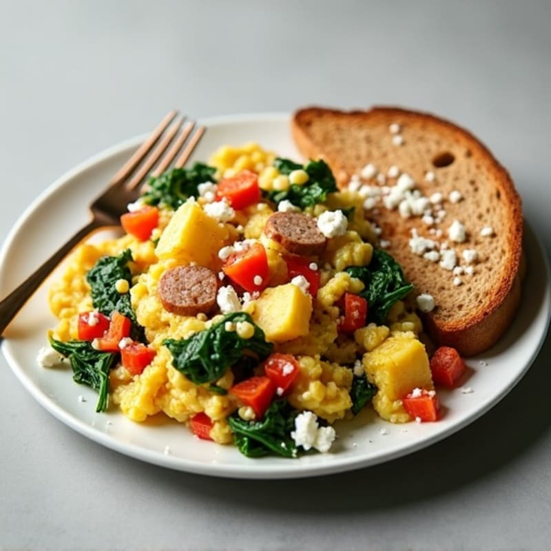 Egg White and Spinach Scramble with Turkey Sausage