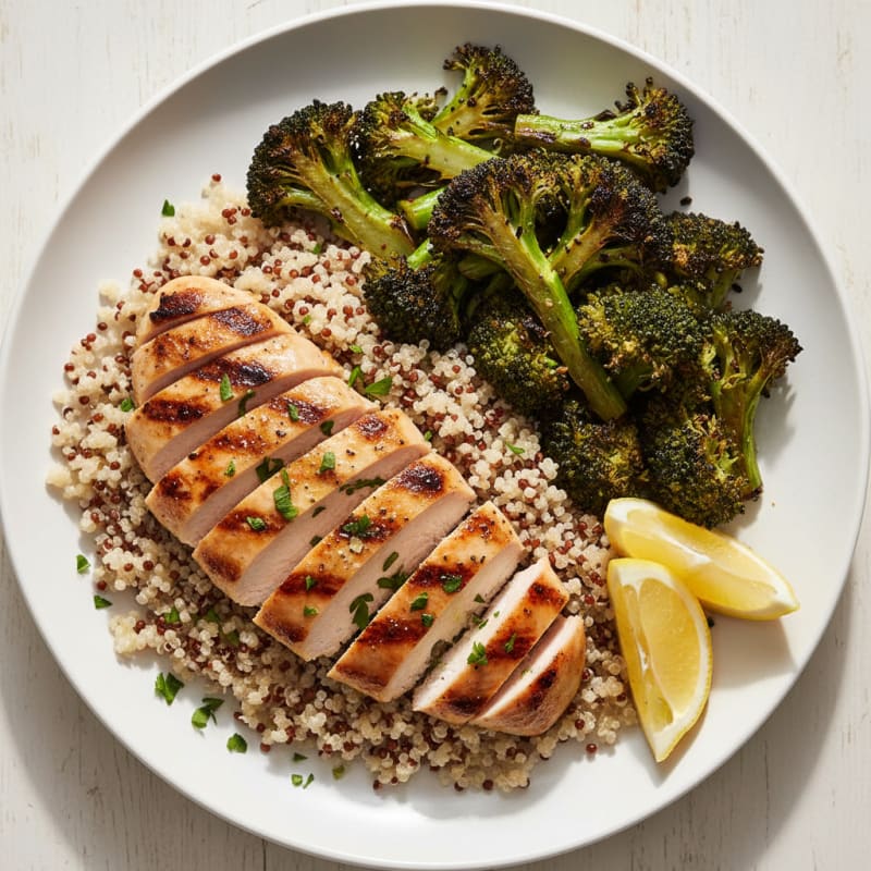 Grilled Chicken Breast with Quinoa and Roasted Broccoli