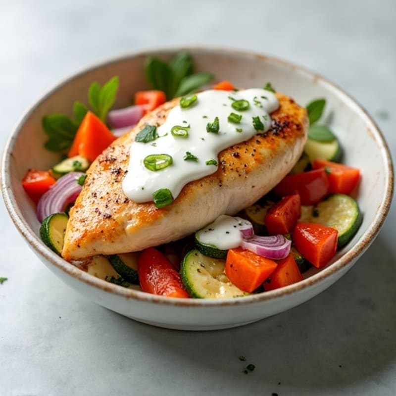 Creamy Greek Yogurt Chicken with Roasted Vegetables