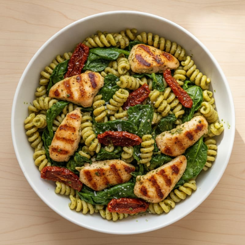 Pesto Chicken Pasta with Sun-Dried Tomatoes