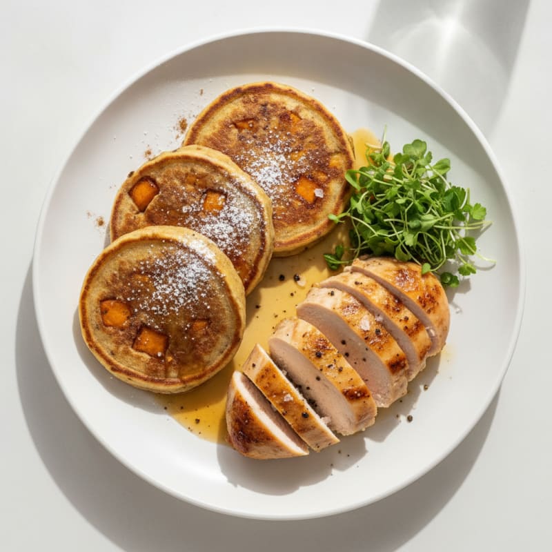 Buckwheat Sweet Potato Pancakes with Chicken Breast