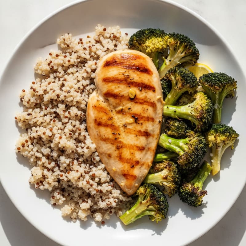 Grilled Chicken Breast with Quinoa and Roasted Broccoli