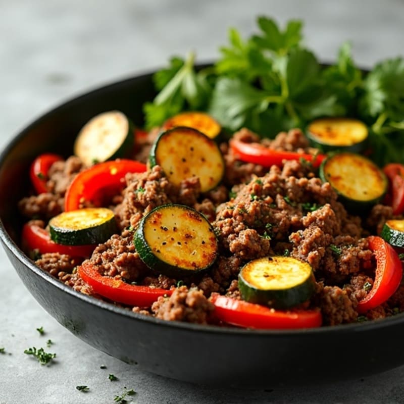 Hearty Ground Beef and Roasted Vegetable Skillet